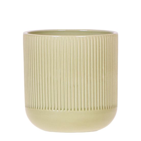 Cache-pot céramique nervuré - relief graphique contemporain - pot de 9cm - vert