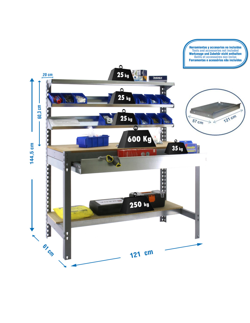 Etabli simonwork bt1 box 1200 gris/bois gris/bois 1445x1210x610 - simonrack