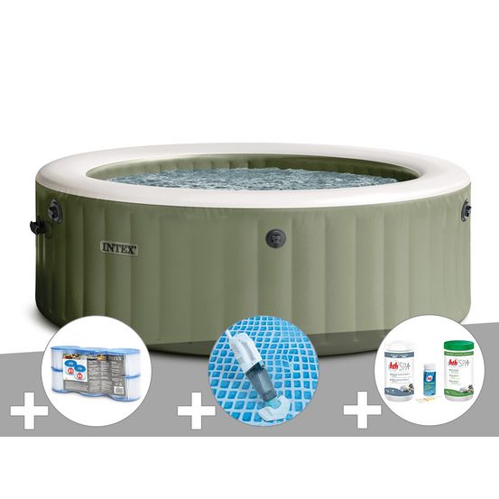 Kit spa gonflable purespa olive rond bulles 6 places + 6 filtres + aspirateur +