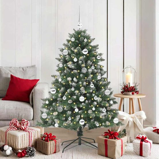 Grand sapin de noël artificiel 150 cm 720 têtes, illuminé 150 led avec boules et déco usb