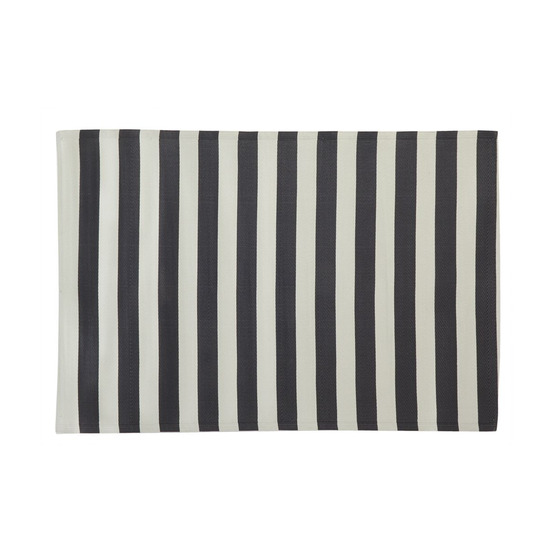 Grand tapis d'extérieur en polypropylène 160 x 230 cm rayures - noir