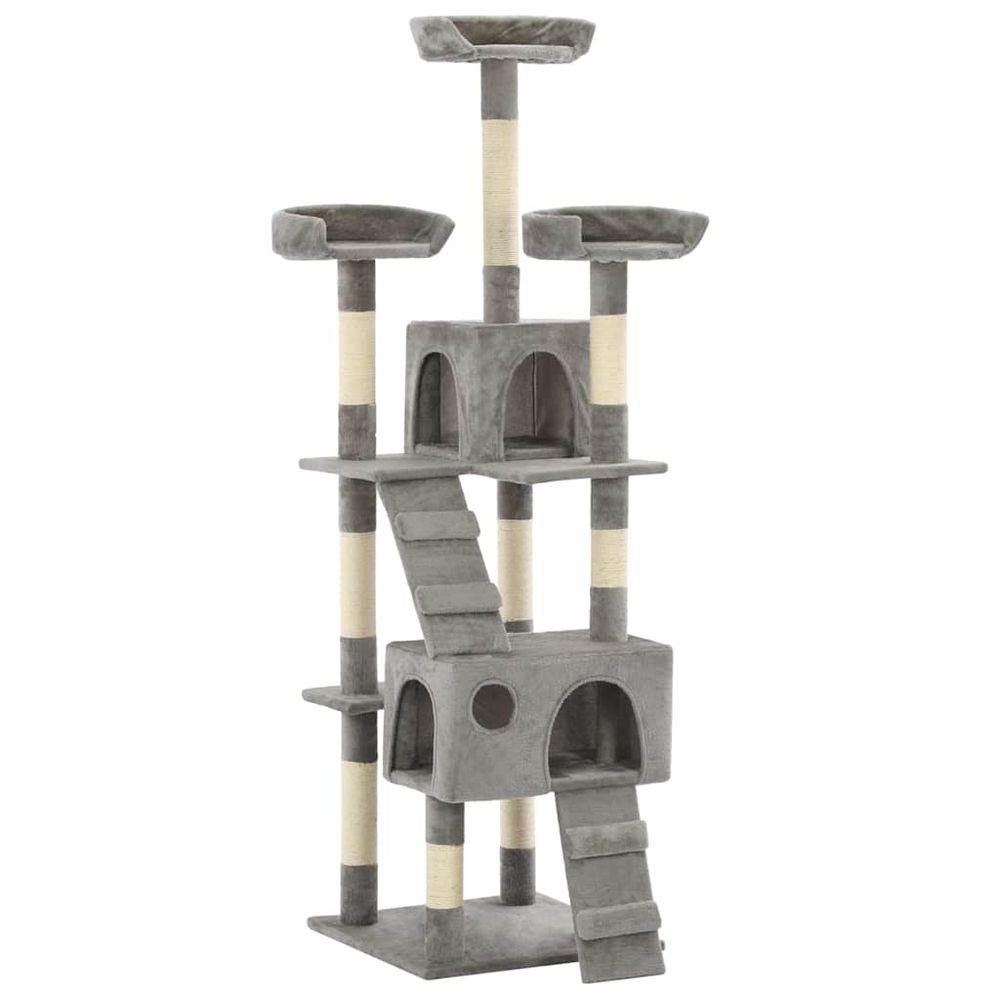 Grand arbre à chat 170 cm en sisal avec 2 niches pour plusieurs chats gris