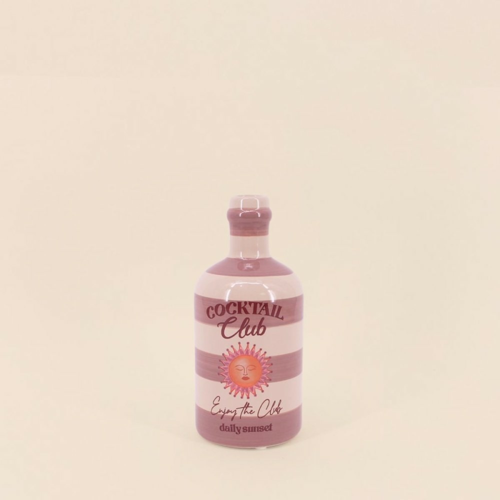 Vase bouteille cocktail rayé baige, rose en faïence 21cm