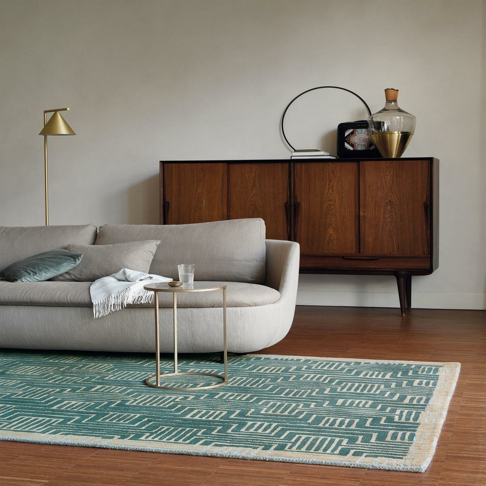 Tapis salle à manger 250x350 fait à la main en laine vert et beige