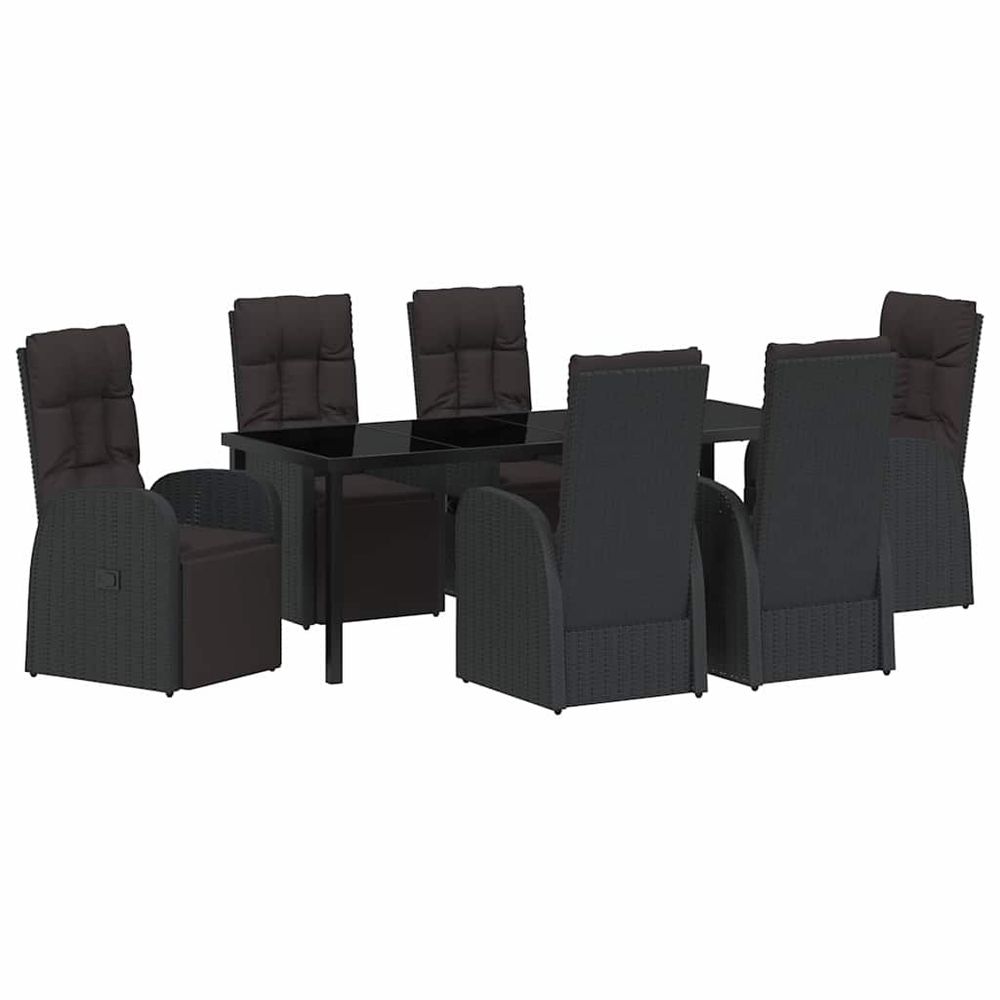 Ensemble de salle à manger pour jardin 7 pc noir polyrotin
