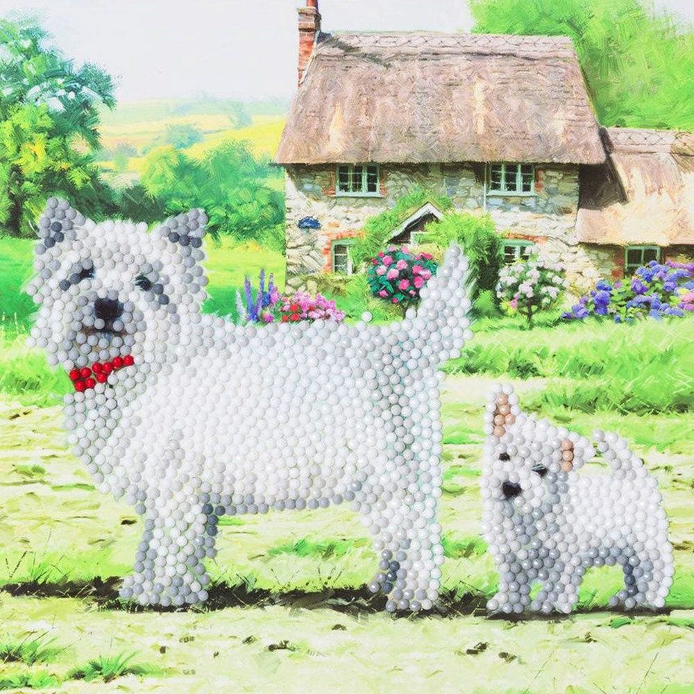 Carte crystal art à diamanter - westie - 18 x 18 cm