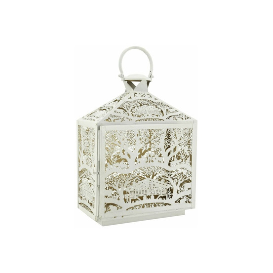 Lanterne décor d'hiver en métal blanc