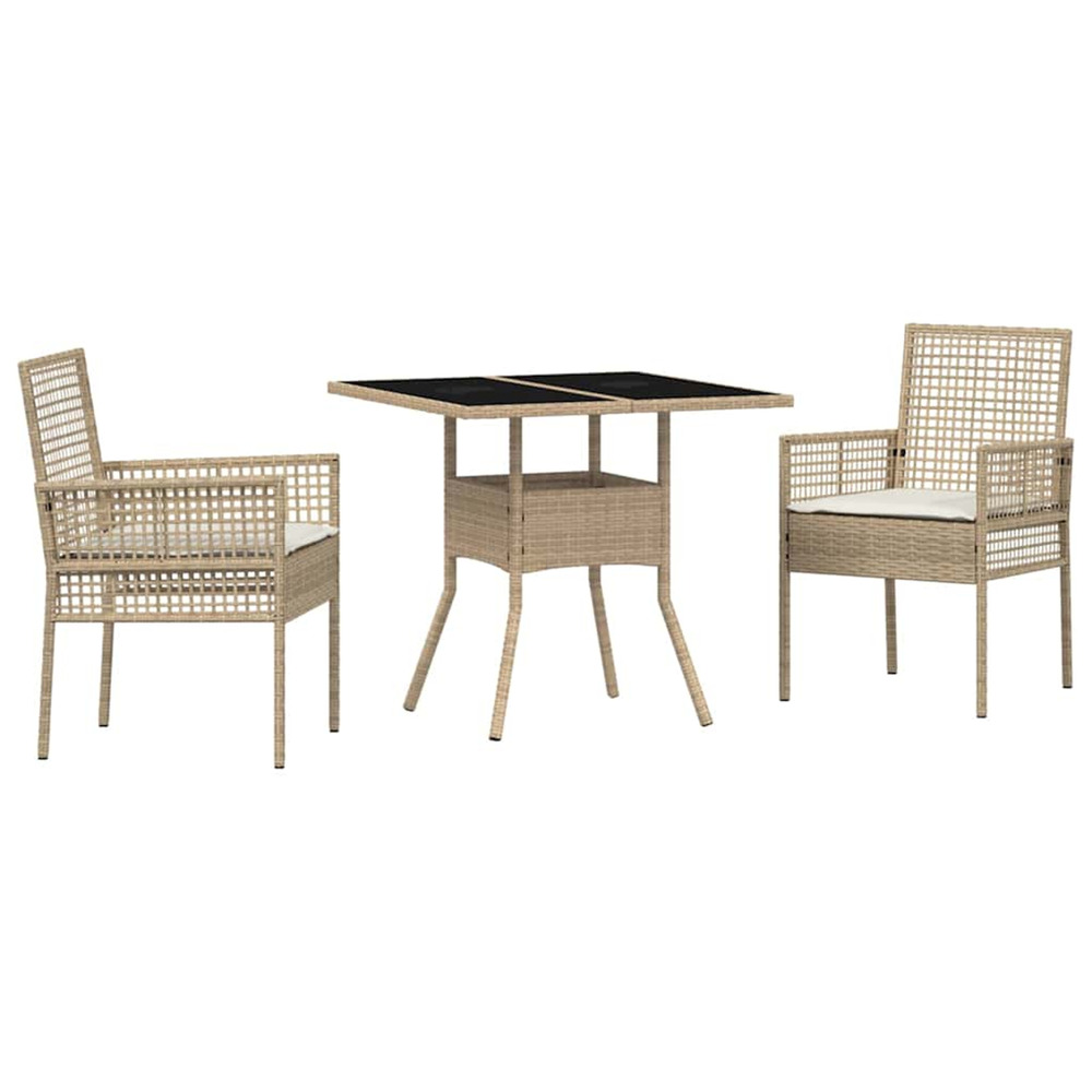 Ensemble de salle à manger pour jardin 3 pcs beige polyrotin