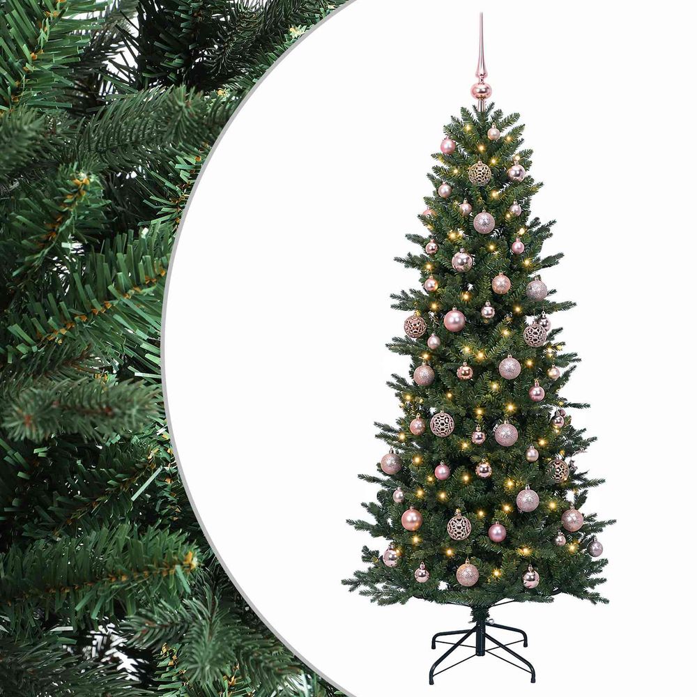 Sapin de noël artificiel avec boules 180 cm 300 led blanc chaud