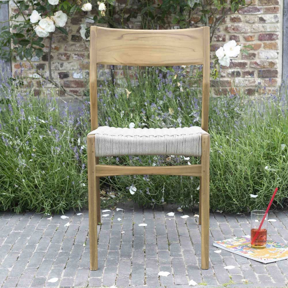 Chaise de jardin en teck massifet cordage beige calvi