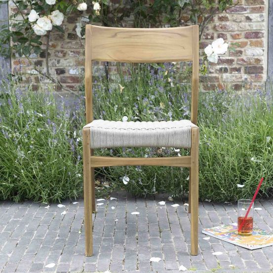 Chaise de jardin en teck massifet cordage beige calvi