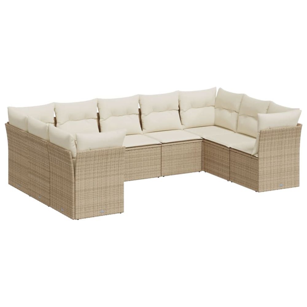 Salon de jardin avec coussins 9 pcs beige résine tressée