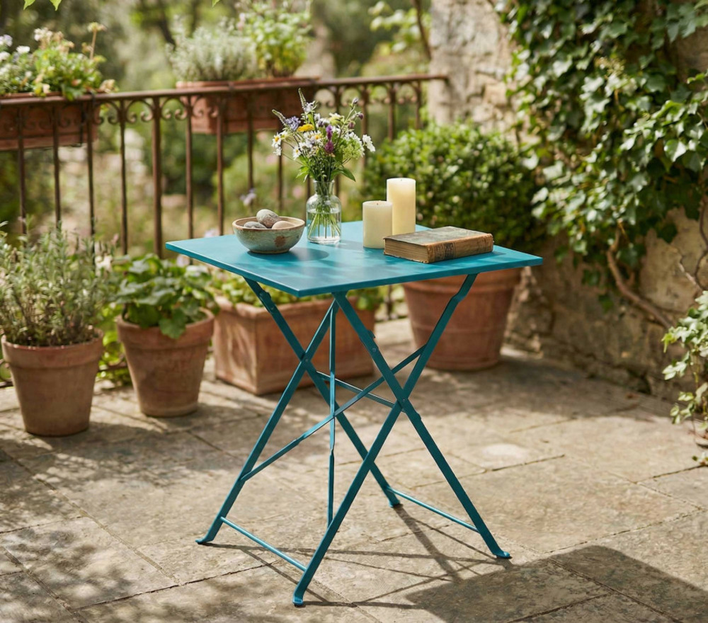 Table de jardin pliante - 2 places - bleu canard - florence