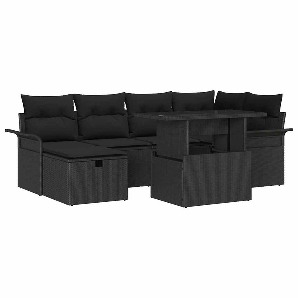Ensemble de canapé de jardin avec coussin 7 pcs noir poly rotin