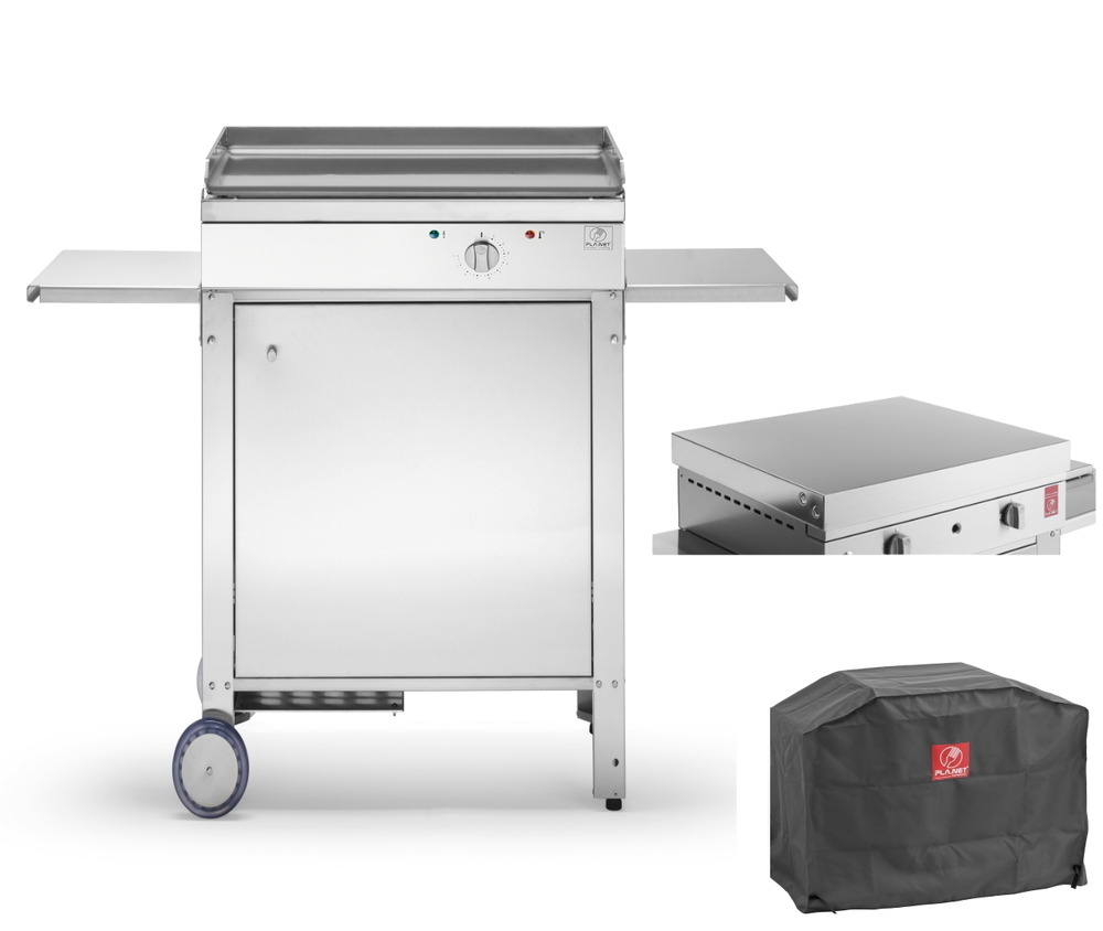 Plancha chef 55 elec - lisse + chariot fermé + couvercle + housse planet