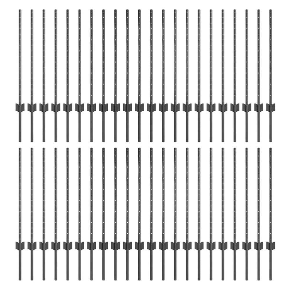 Poteau de clôture. 44 pcs gris 120 cm acier