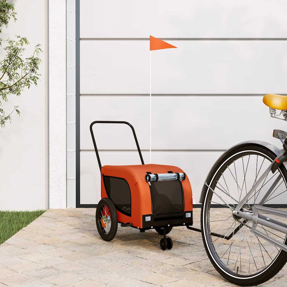 Remorque vélo pour chien en tissu oxford transport sécurisé pour balades orange et noir