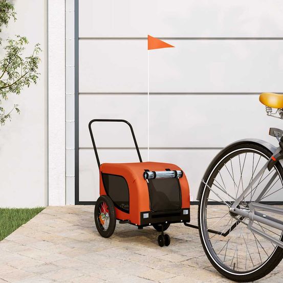 Remorque vélo pour chien en tissu oxford transport sécurisé pour balades orange et noir