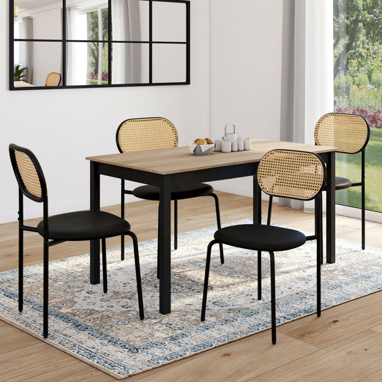 Lot de 4 chaises vintage clotilde en métal noir et dossier cannage pour salle à manger