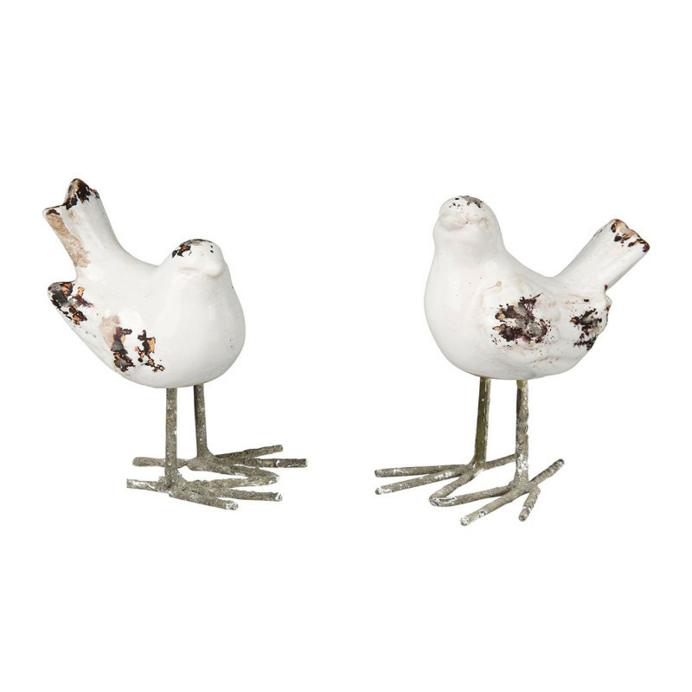 Ensemble 2 oiseaux décoration blancs 13x15cm