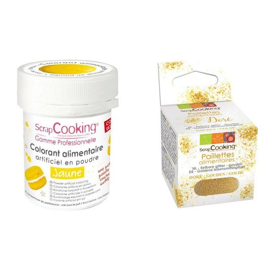 Colorant alimentaire jaune + paillettes dorées
