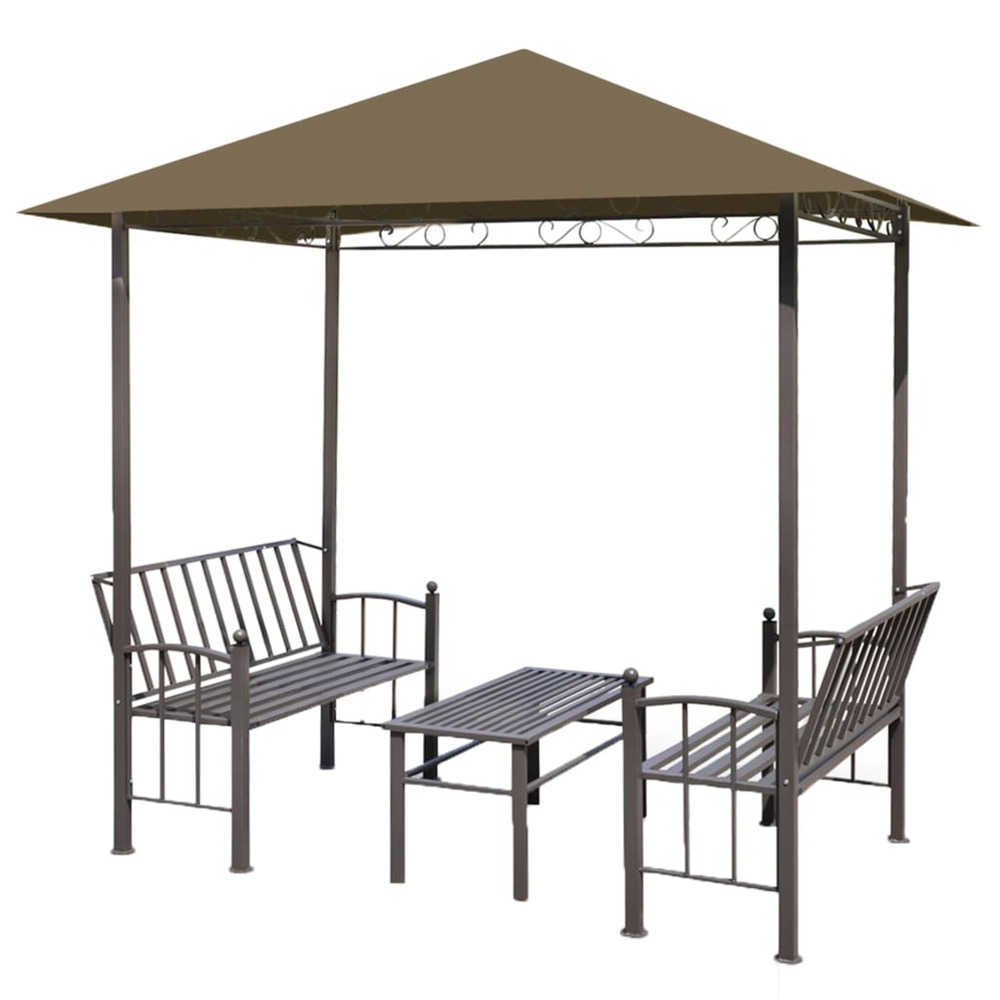 Pavillon de jardin et table et bancs 2,5x1,5x2,4m taupe 180g/m²
