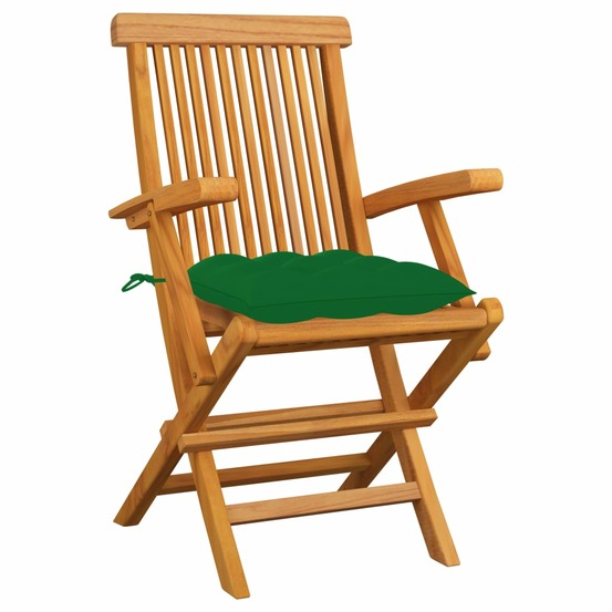 Chaises de jardin avec coussins vert lot de 6 bois teck massif