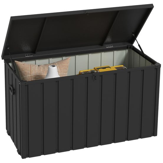 Coffre de rangement extérieur acier sur roulettes verrouillable 450l 125x61x70cm gris - comfortxl outdoor living