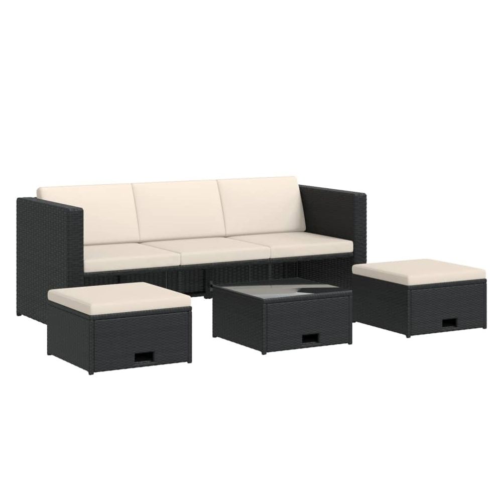 Salon de jardin 4 pcs avec coussins résine tressée noir
