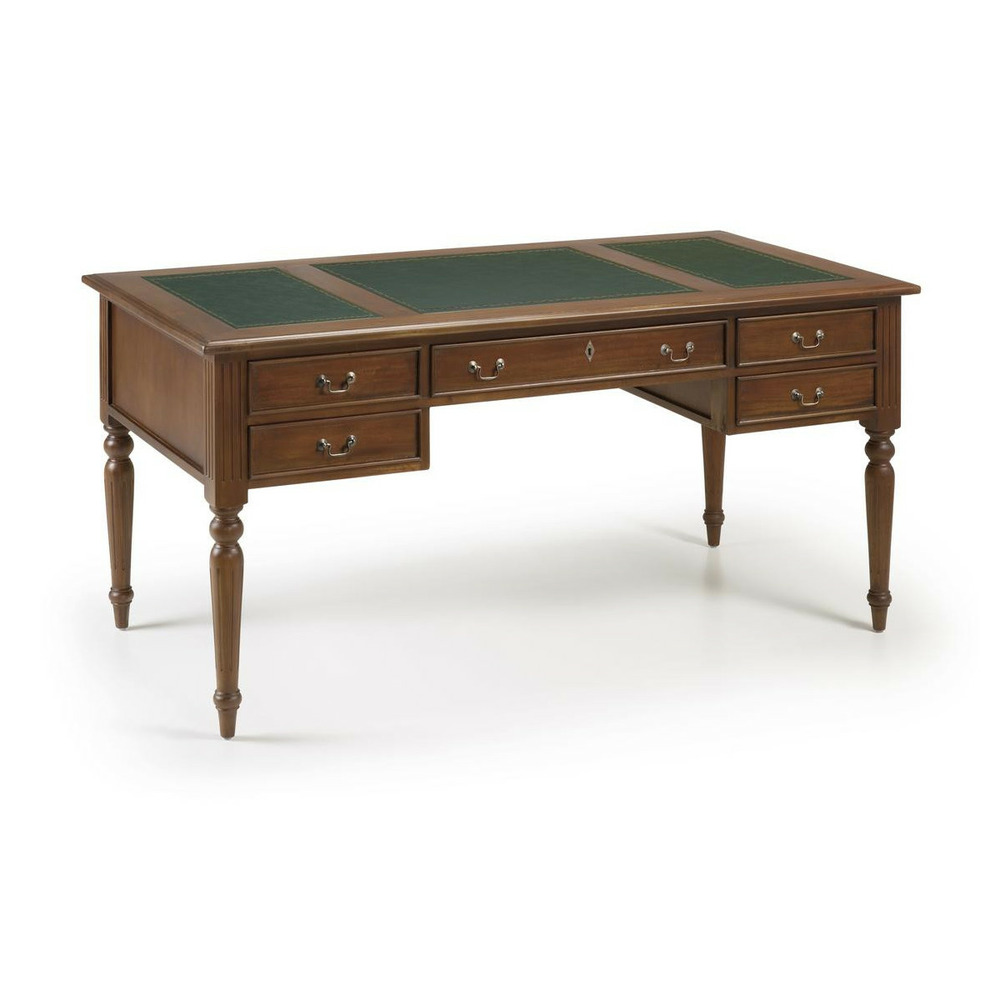 Bureau 5 tiroirs bronze bois marron - helvinia décoration d'autrefois
