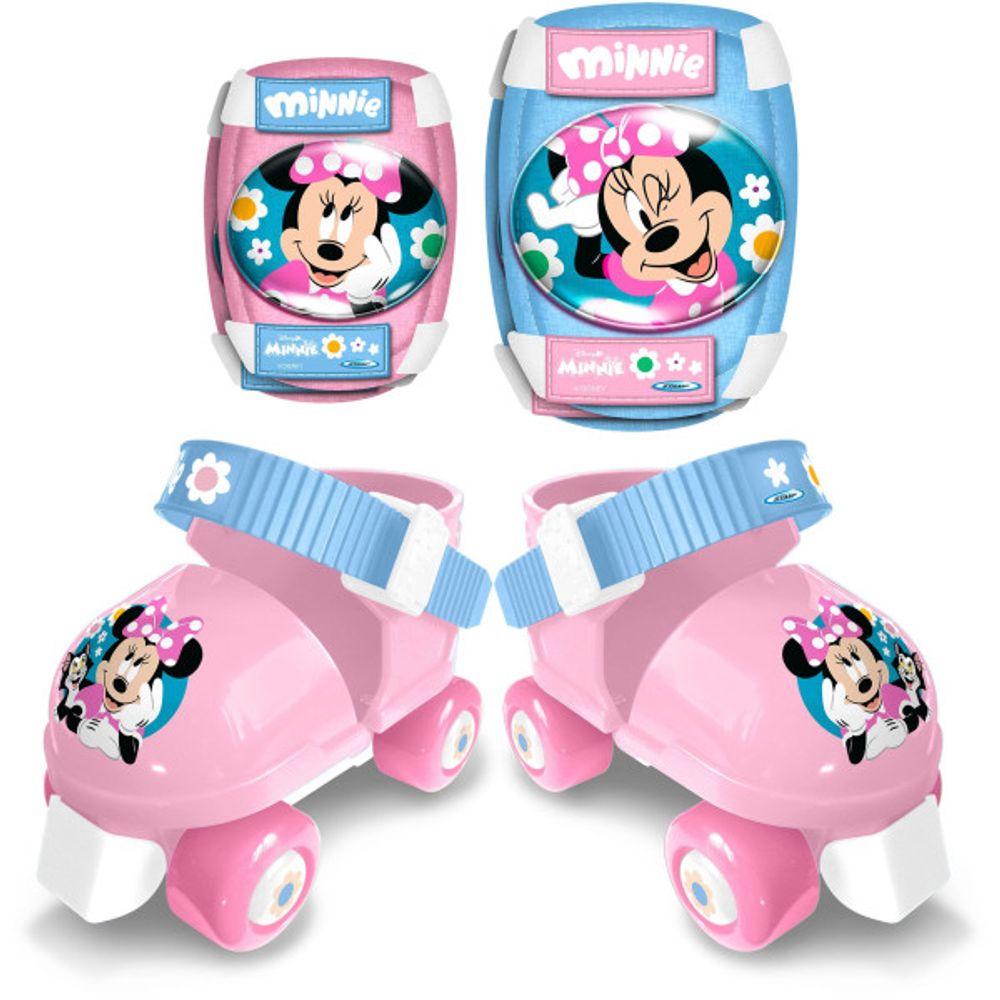Set patins a roulettes et protections - - mn432035 - avec coudieres et genouilleres - rose