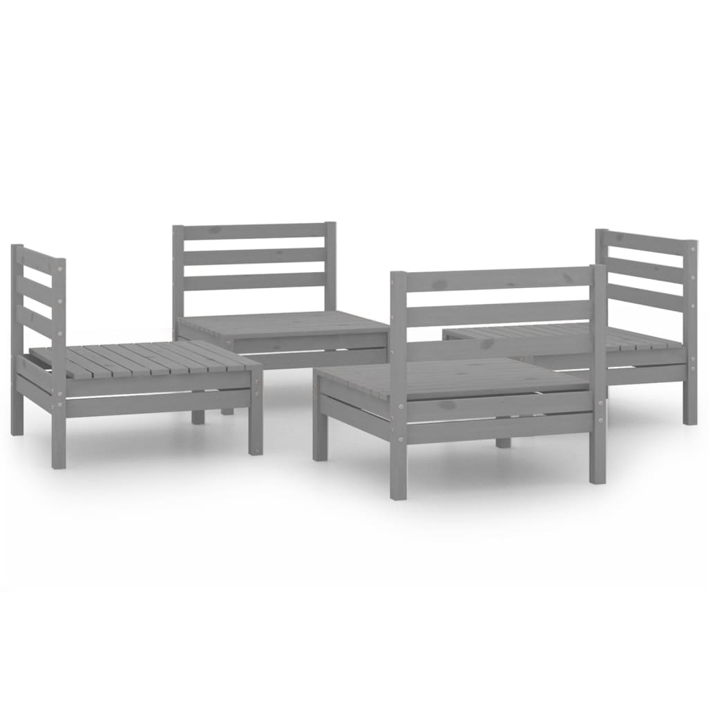 Salon de jardin meuble d'extérieur ensemble de mobilier 4 pièces gris bois de pin massif