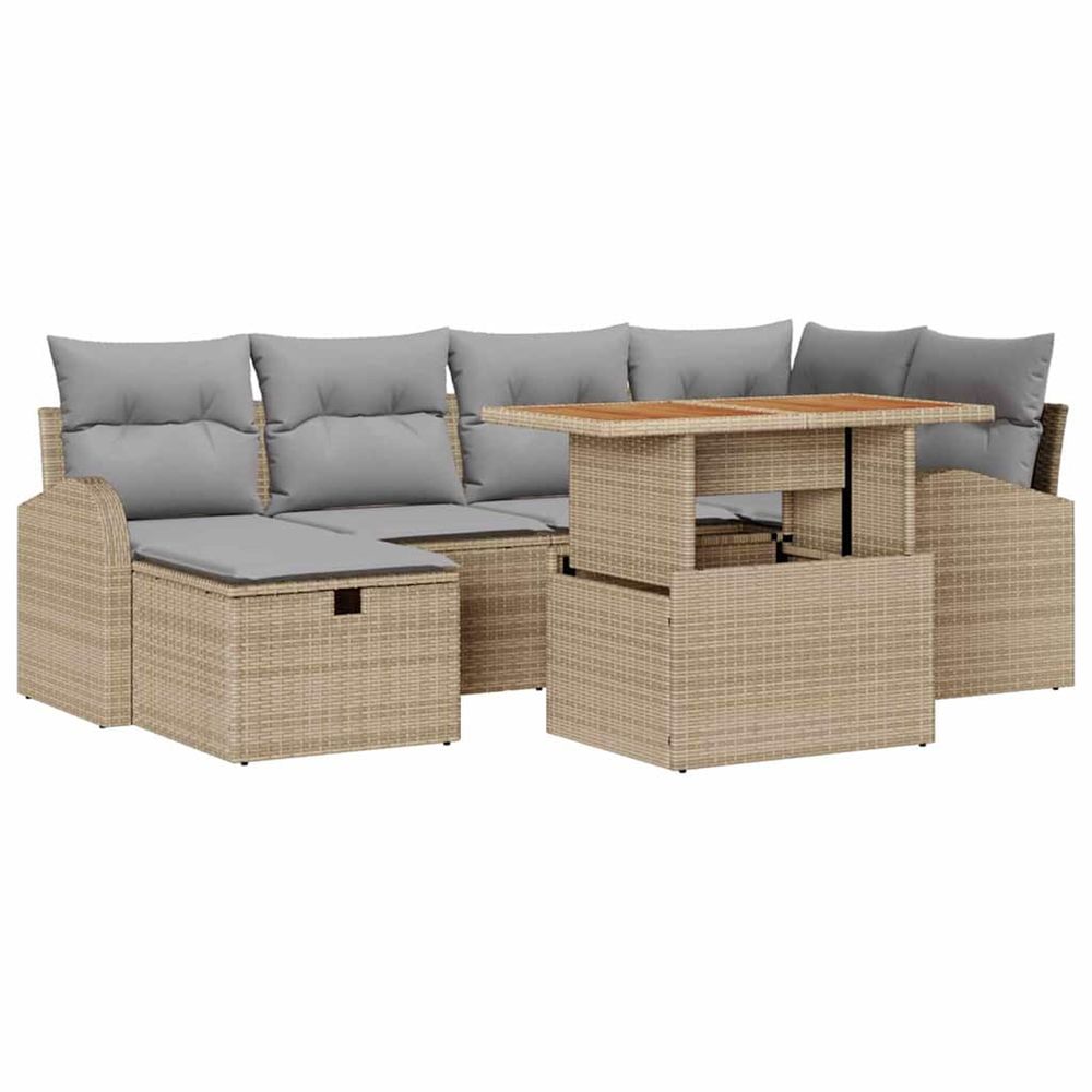 Ensemble de canapé de jardin 7 pc beige polyrotin