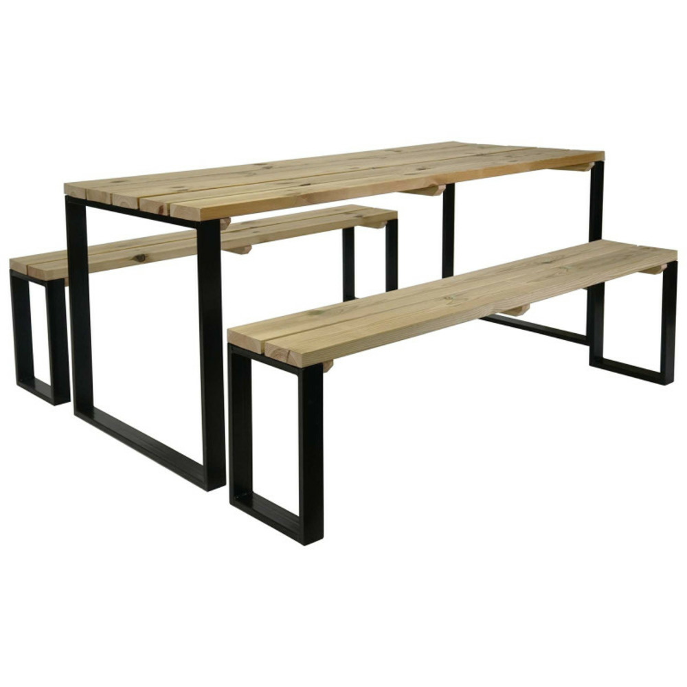 Table de jardin avec bancs - bois et métal - blakea