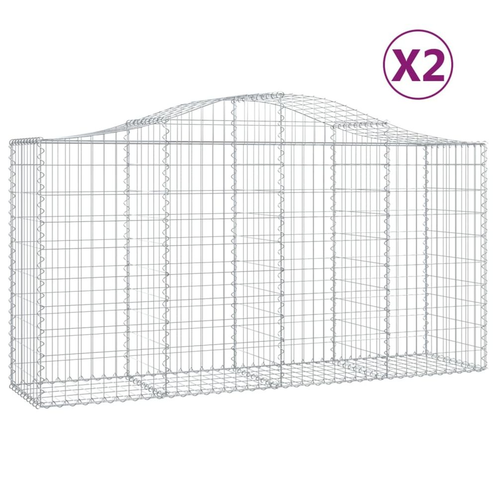 Paniers à gabions arqués 2 pcs 200x50x100/120 cm fer galvanisé