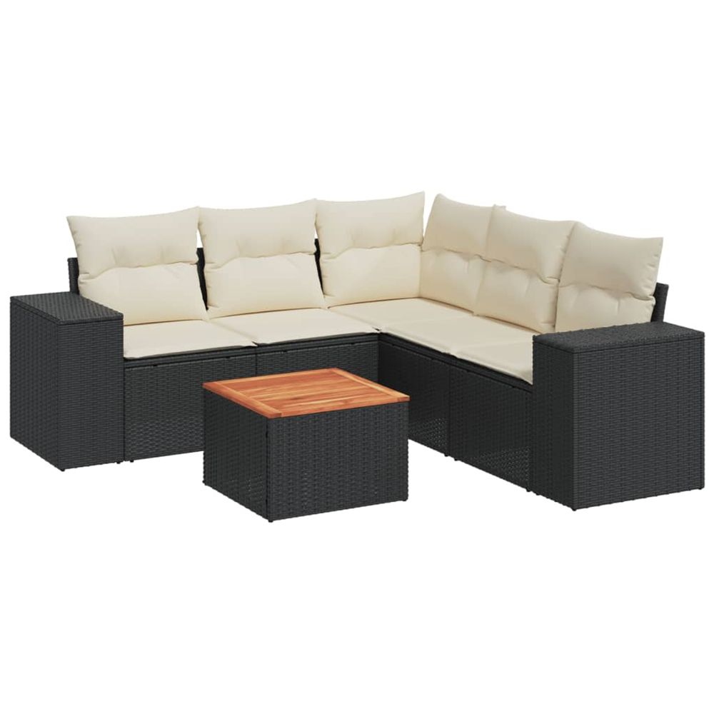 Salon de jardin 6 pcs avec coussins noir résine tressée