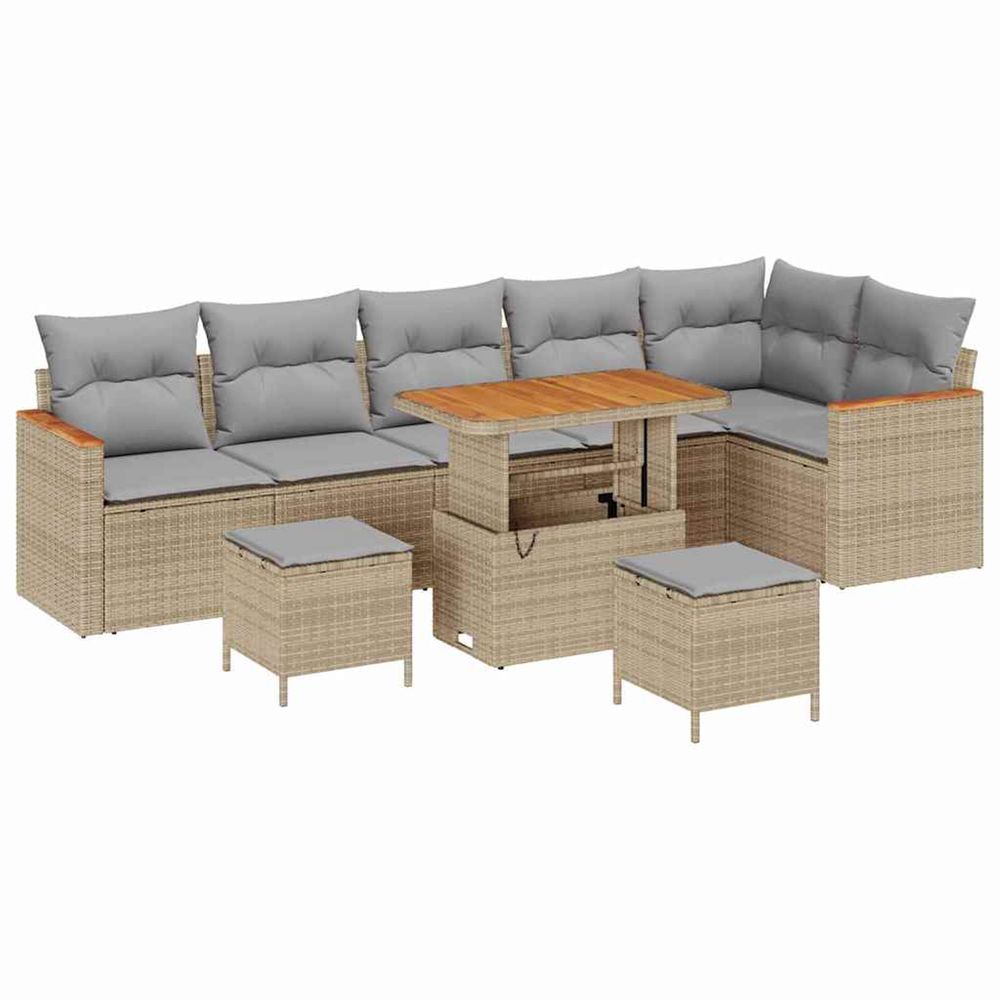 Ensemble de canapé de jardin avec coussin beige poly rotin