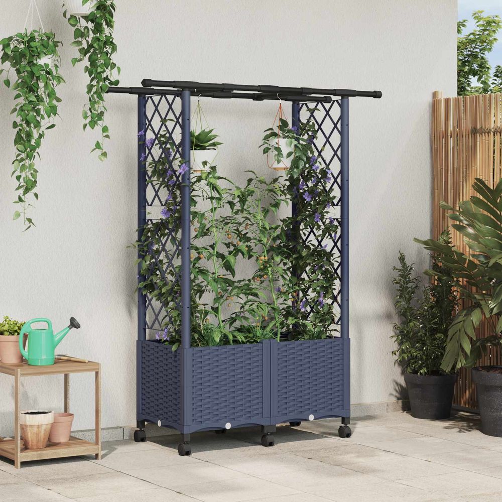 Jardinière surélevée polypropylène jardin terrasse support plantes grimpantes 124x40x142 gris