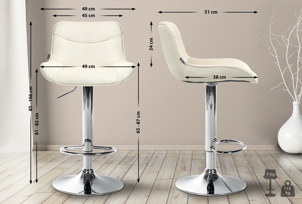 Tabouret de bar vonore tissu chromé