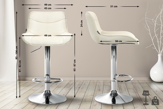 Tabouret de bar vonore tissu chromé