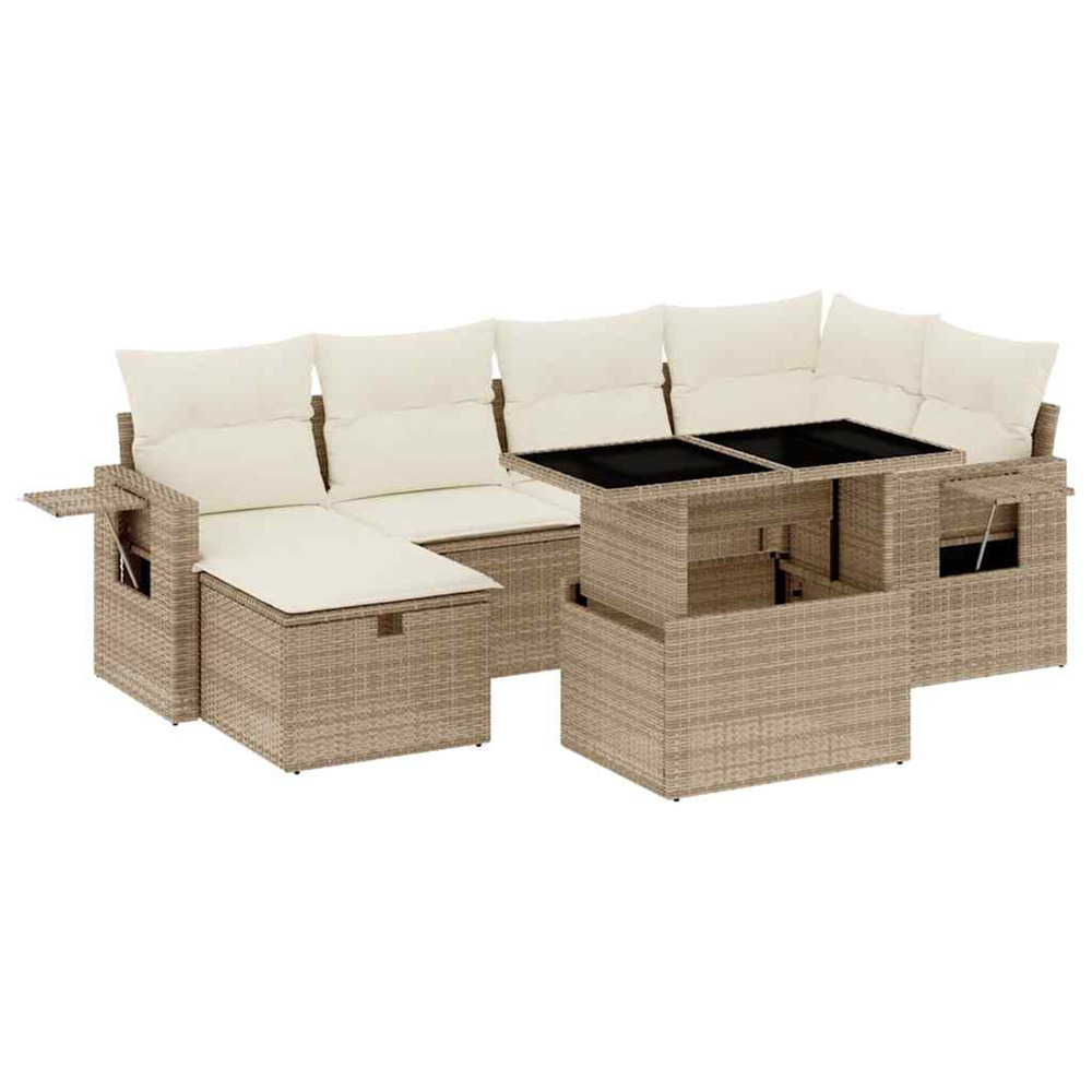 Salon de jardin avec coussins 7 pcs beige résine tressée
