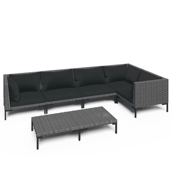 Salon de jardin 6 pcs avec coussins résine tressée gris foncé