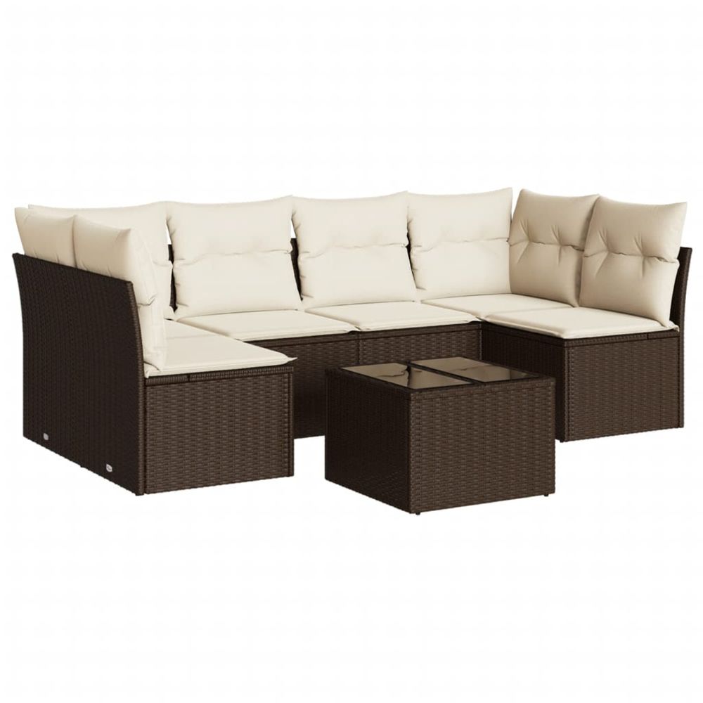 Salon de jardin avec coussins 7 pcs marron résine tressée