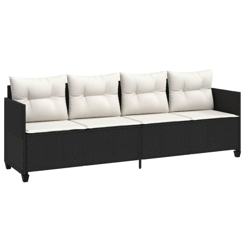Chaise longue avec coussins noir résine tressée bain de soleil