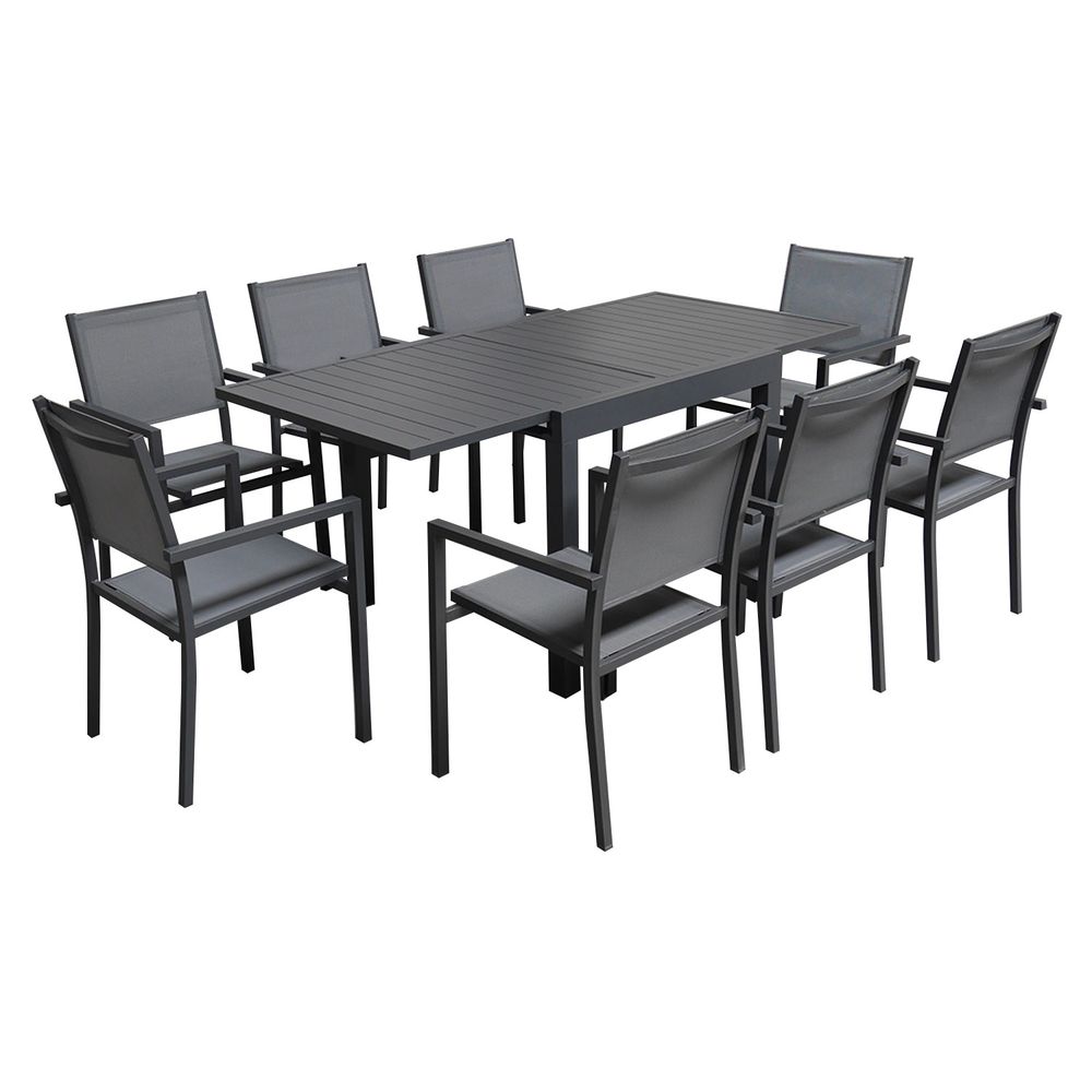 Salon de jardin venezia extensible 90/180, 8 places aluminium anthracite et gris