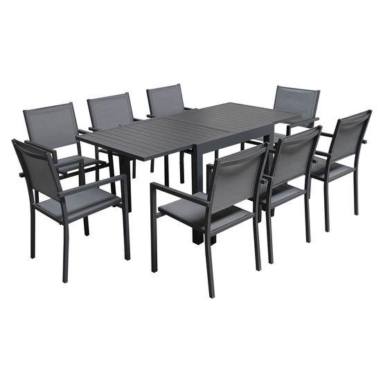 Salon de jardin venezia extensible 90/180, 8 places aluminium anthracite et gris