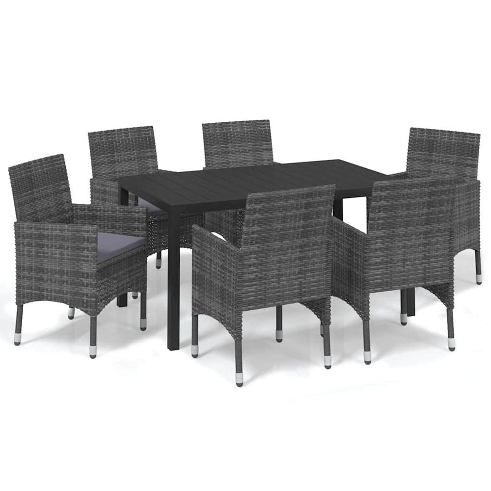 Ensemble à manger de jardin coussins 7pcs résine tressée gris