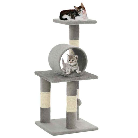 Arbre à chat compact 65 cm avec griffoir sisal et plateformes pour chat gris