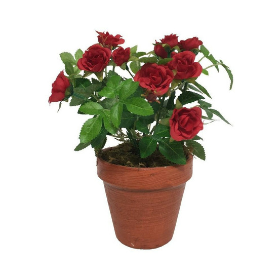 Rosier plante fleur artificielle extérieur cimetière tissu rouge 23cm