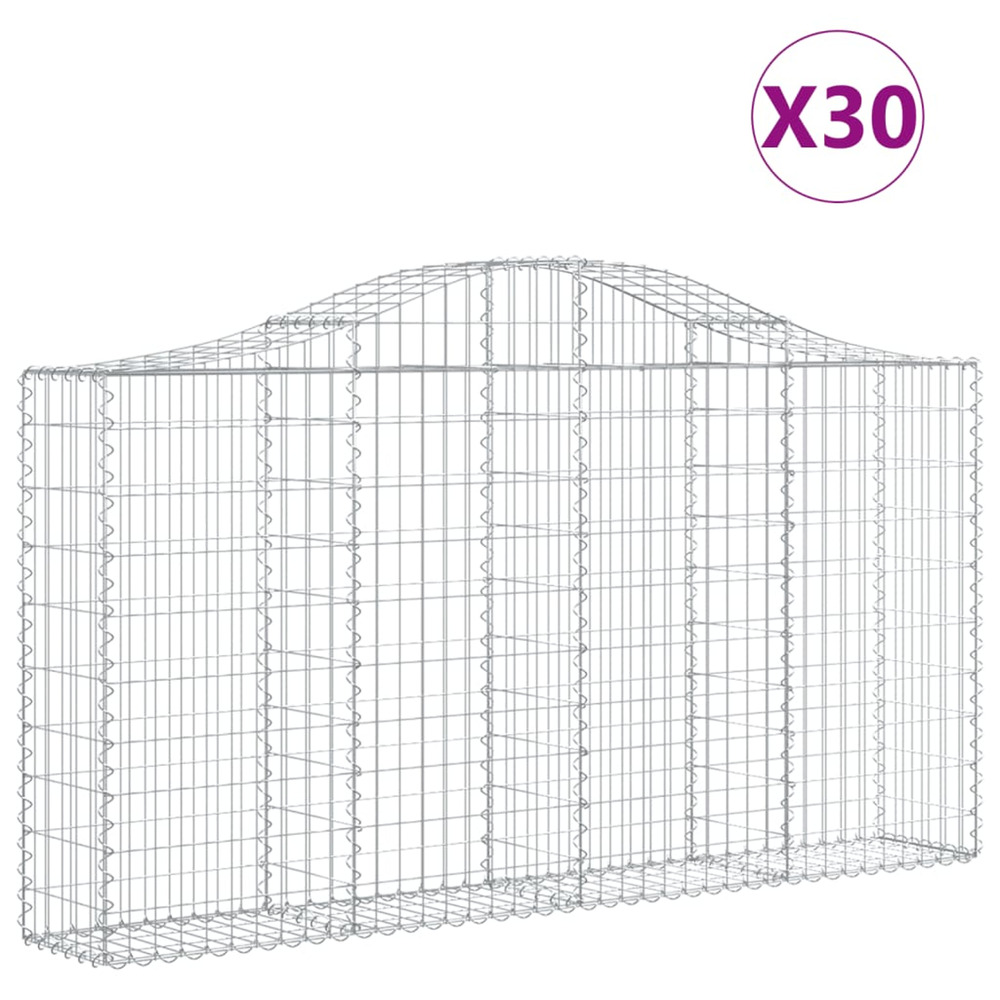 Paniers à gabions arqués 30 pcs 200x30x100/120 cm fer galvanisé